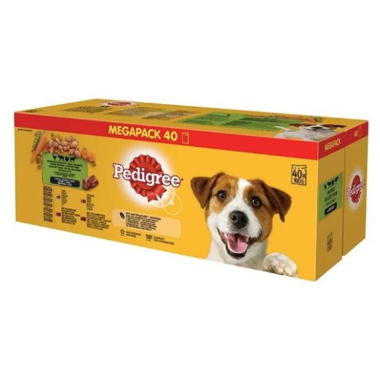Hrana umeda plic pentru caini adulti - pui, curcan, vita, ficat si amestec de vita si miel (40 x 100 g), Pedigree