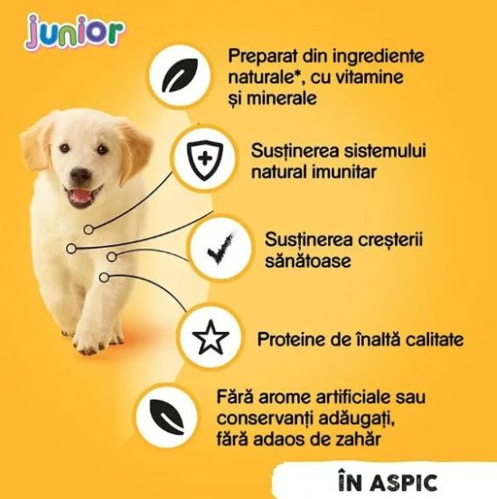 Hrana umeda conserva pentru caini Junior - pui in aspic (400 g), Pedigree
