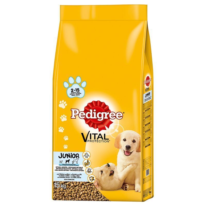 Hrana uscata pentru caini Junior talie medie - pui si orez (15 kg), Pedigree