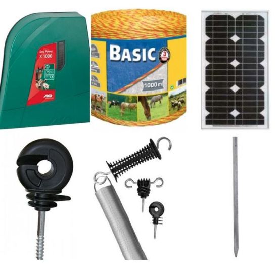 Pachet panou solar 20 w si gard electric 1000 m, Ako W