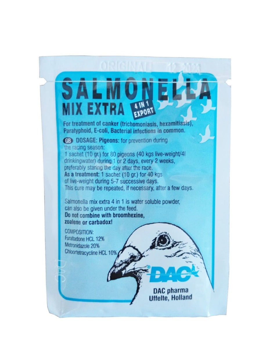 Adjuvant pentru porumbei impotriva infectiilor bacteriene Salmonella Extra Mix (10 g), Dac Pharma
