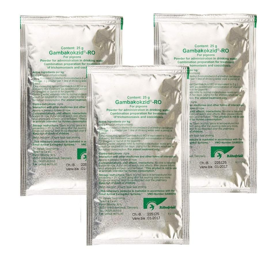 Adjuvant pentru porumbei impotriva Trichomonozei, Coccidiozei si Hexamitiazei Gambakokzid (25 g), Rohnfried