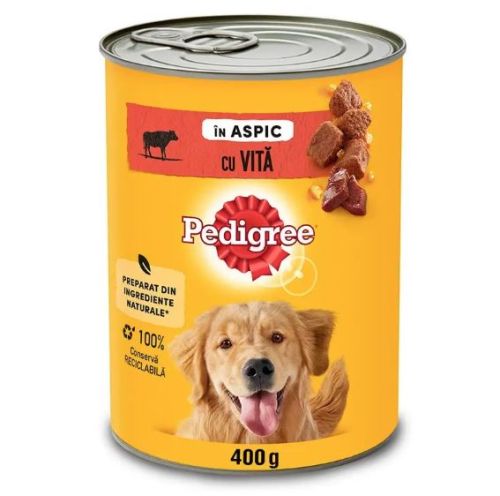 Hrana umeda conserva pentru caini adulti - vita in aspic (400 g), Pedigree