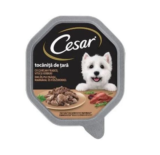 Hrana umeda pentru caini adulti- curcan si vita (150 g), Cesar