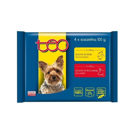 Hrana umeda pentru caini Teo pui si vita - Adult (4 x 100 g), Pupil Foods