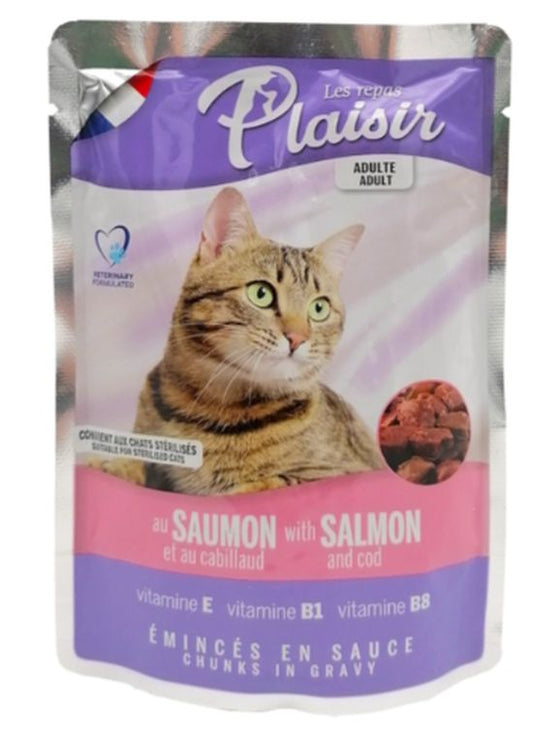 Hrana umeda pentru pisici Adult - somon si cod (100 g), Plaisir