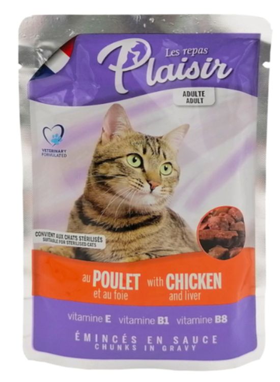 Hrana umeda pentru pisici - pui si ficat (100 g), Plaisir