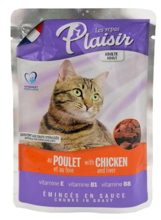 Hrana umeda pentru pisici - pui si ficat (100 g), Plaisir
