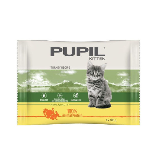 Hrana umeda pentru pisici Pupil Prime Quality, curcan si iepure - Adult (4 x 100 g), Pupil Foods