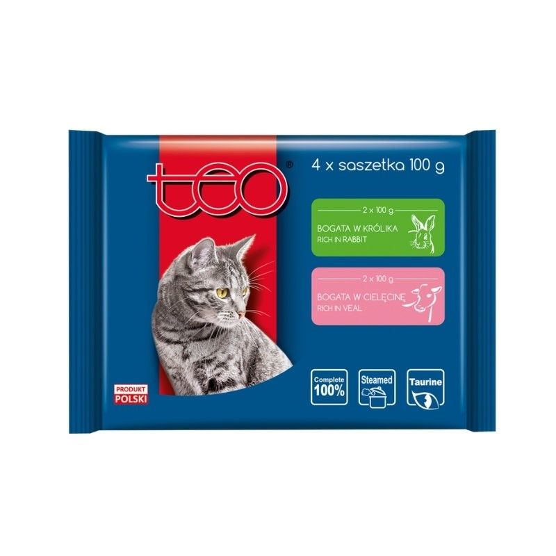 Hrana umeda pentru pisici Teo, iepure si vitel - Adult (4 x 100 g), Pupil Foods