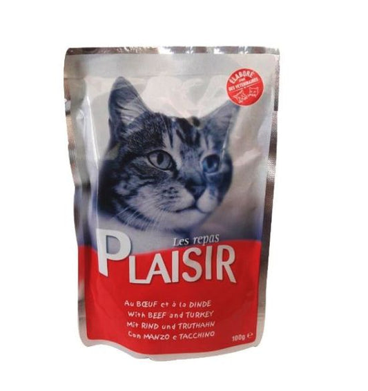 Hrana umedapentru pisici - vita si curcan (100 g), Plaisir
