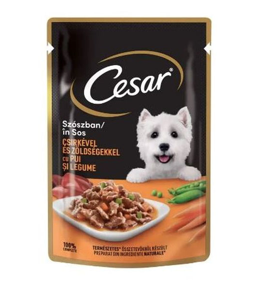 Hrana umeda plic pentru caini adulti-pui si legume in sos (100g), Cesar 