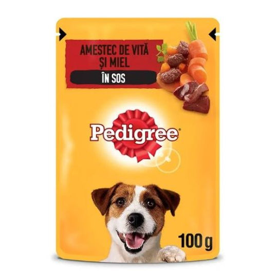Hrana umeda plic pentru caini adulti - vita si miel in sos (100 g), Pedigree