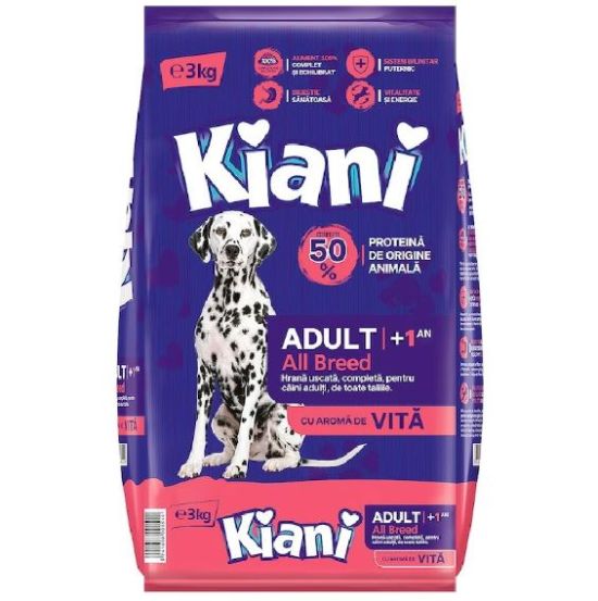 Hrana uscata pentru caini adulti - vita (3kg), Kiani