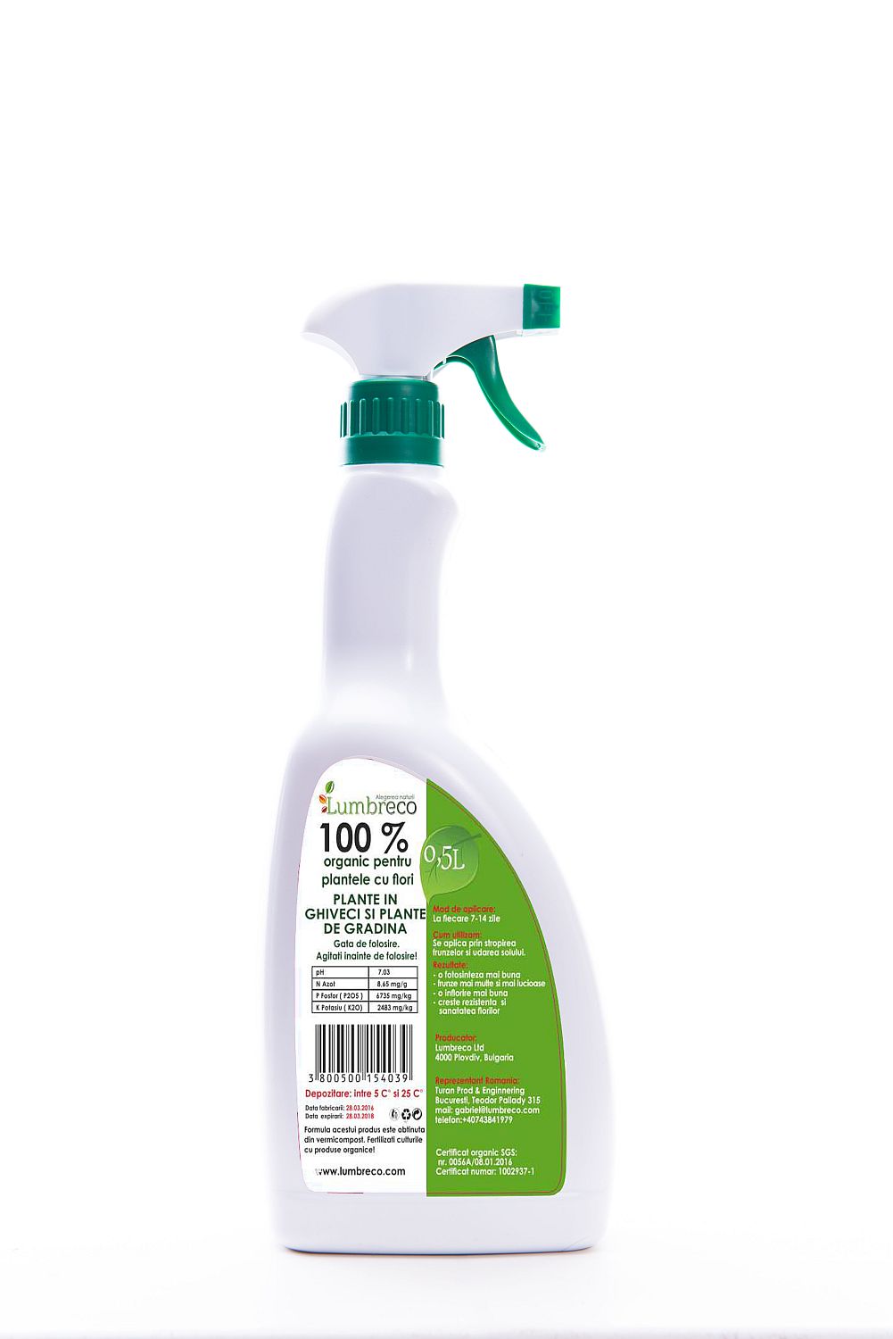 Ingrasamant organic cu pulverizator pentru plante cu flori (0.5 L), Lumbreco