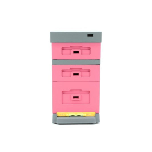 Stup din polistiren roz cu fund antivarroua si magazie 1/2 , Apis