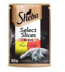 Hrana umeda pentru pisici adulte - pui si vita in sos (85 g), Sheba Selection 