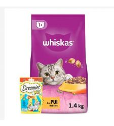 Pachet hrana uscata pentru pisici (1.4 kg), Whiskas + Recompensa pentru pisici - (60 g), Dreamies
